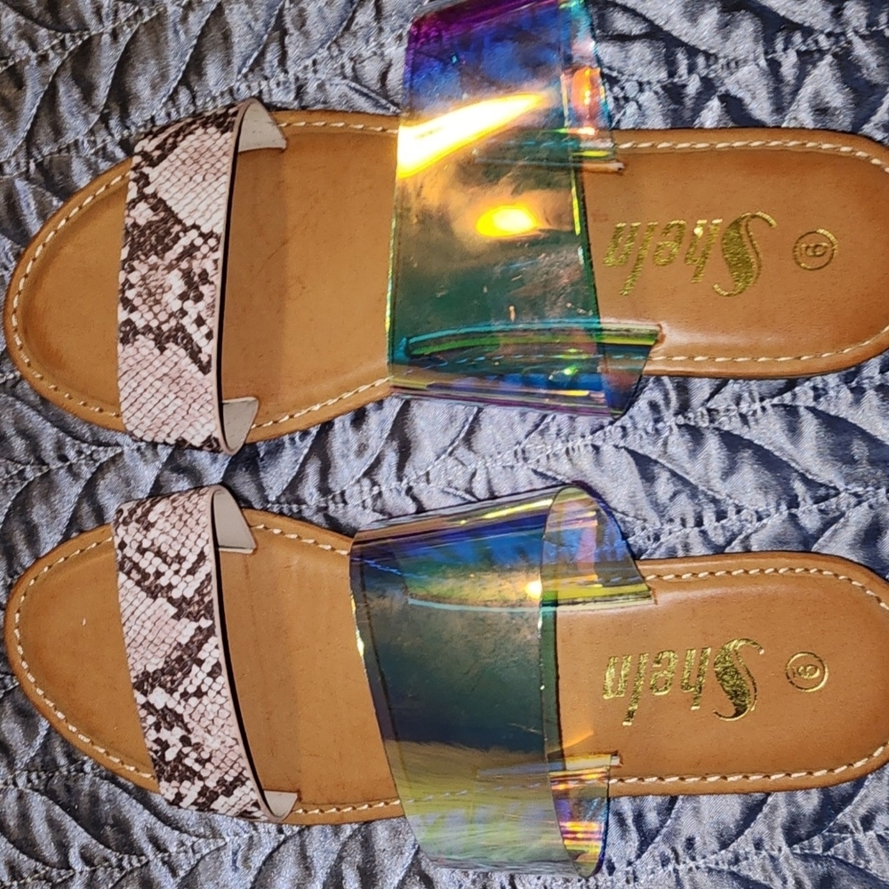 SHEIN Snakeskin and Iridescent Slide Sandals